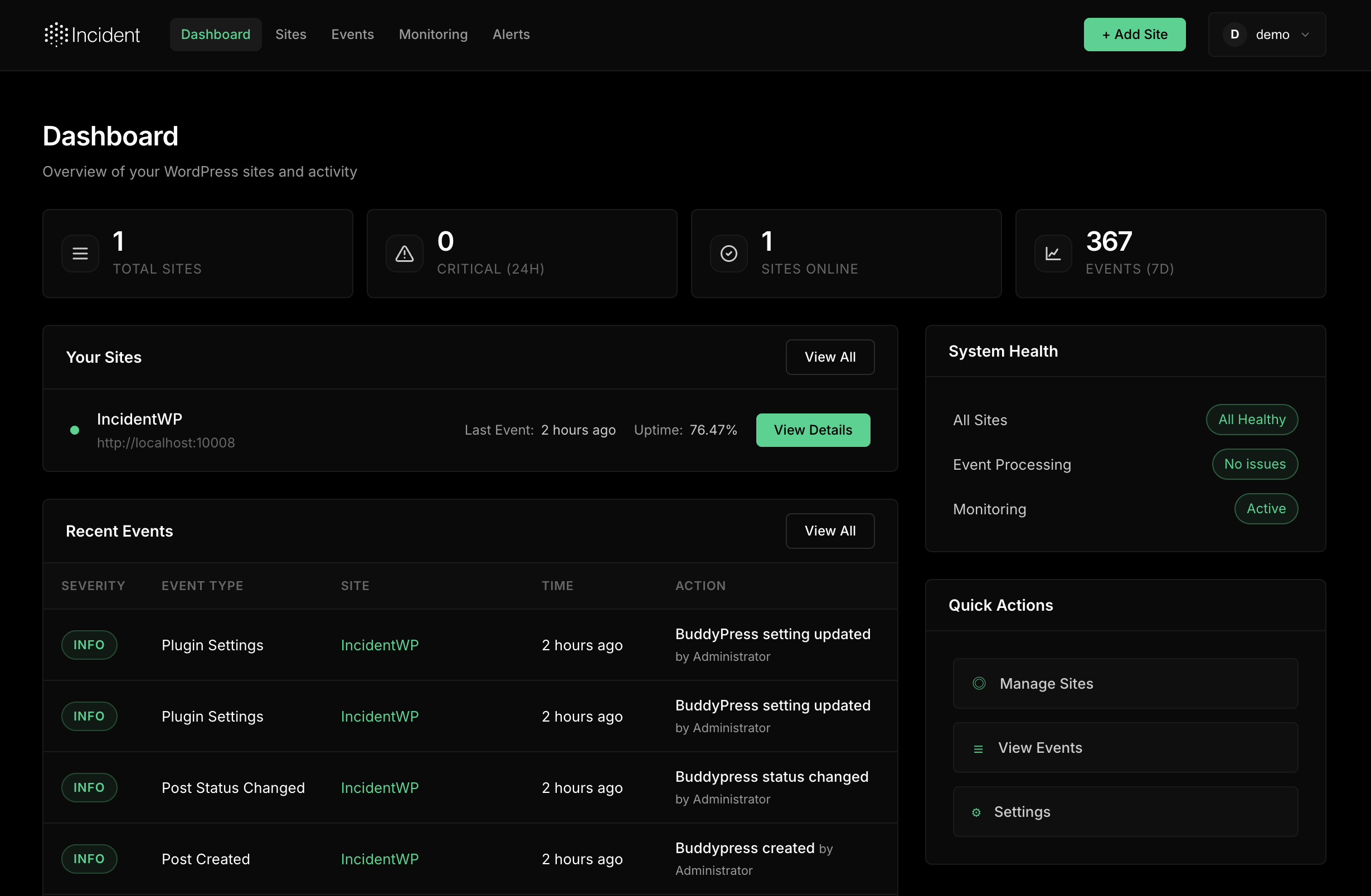 IncidentWP Dashboard